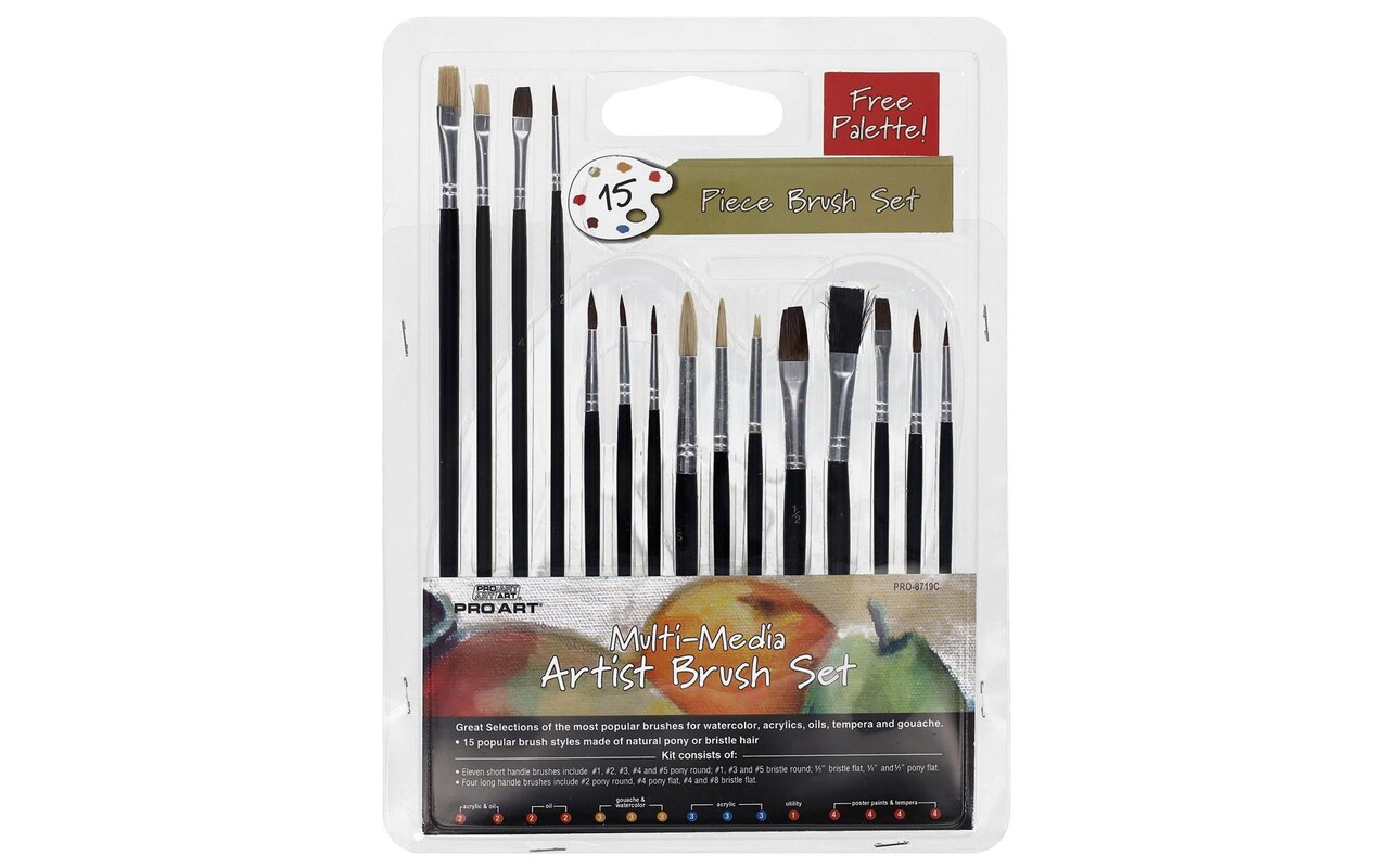 Pro Art Brush Set Multi Media W/Palette 15pc, Paint Brushes, Acrylic Paint Brush Set, Paint Brushes Acrylic Painting, Small Paint Brushes, Paintbrush, Acrylic Paint Brushes